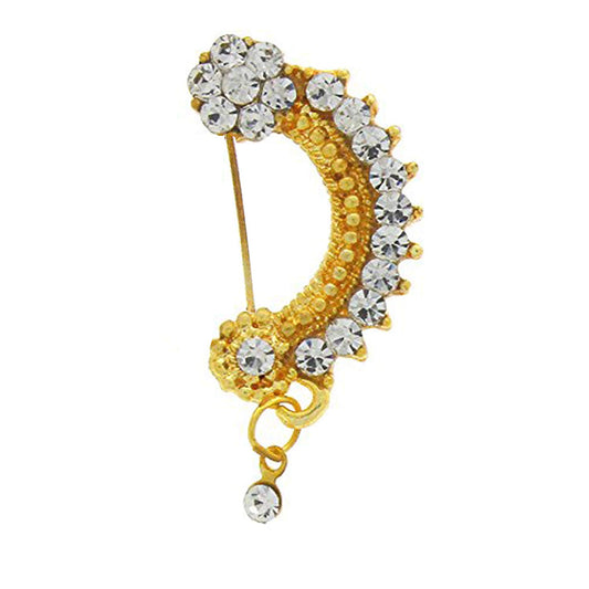 atjewels Women's .925 Sterling Silver With Round Cut White Cubic Zrconia Maharashtrian Nath MOTHER'S DAY SPECIAL OFFER - atjewels.in