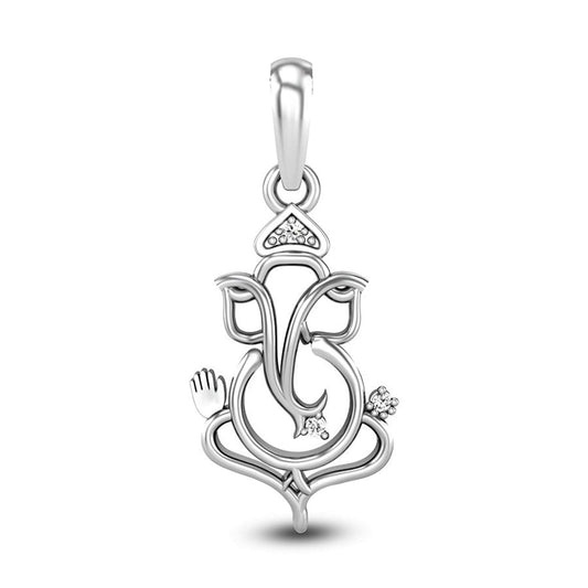 atjewels 18K White Gold Over .925 Sterling Silver Round White Cubic Zirconia Ganpati Bappa Morya Pendant MOTHER'S DAY SPECIAL OFFER - atjewels.in