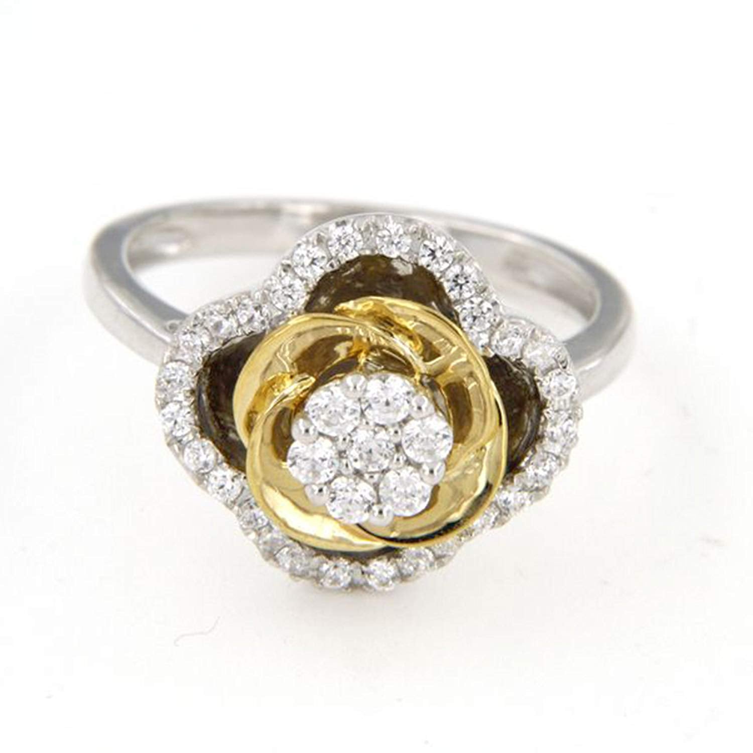 atjewels 18K Gold Over .925 Sterling Silver Round White CZ Engangement Flower Ring For Women's MOTHER'S DAY SPECIAL OFFER - atjewels.in