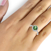 atjewels 14K White Gold Plated .925 Sterling Silver Round Cut Green Emerald & White Cubic Zirconia Solitaire with Accents Ring for Women’s & Girl’s - atjewels.in