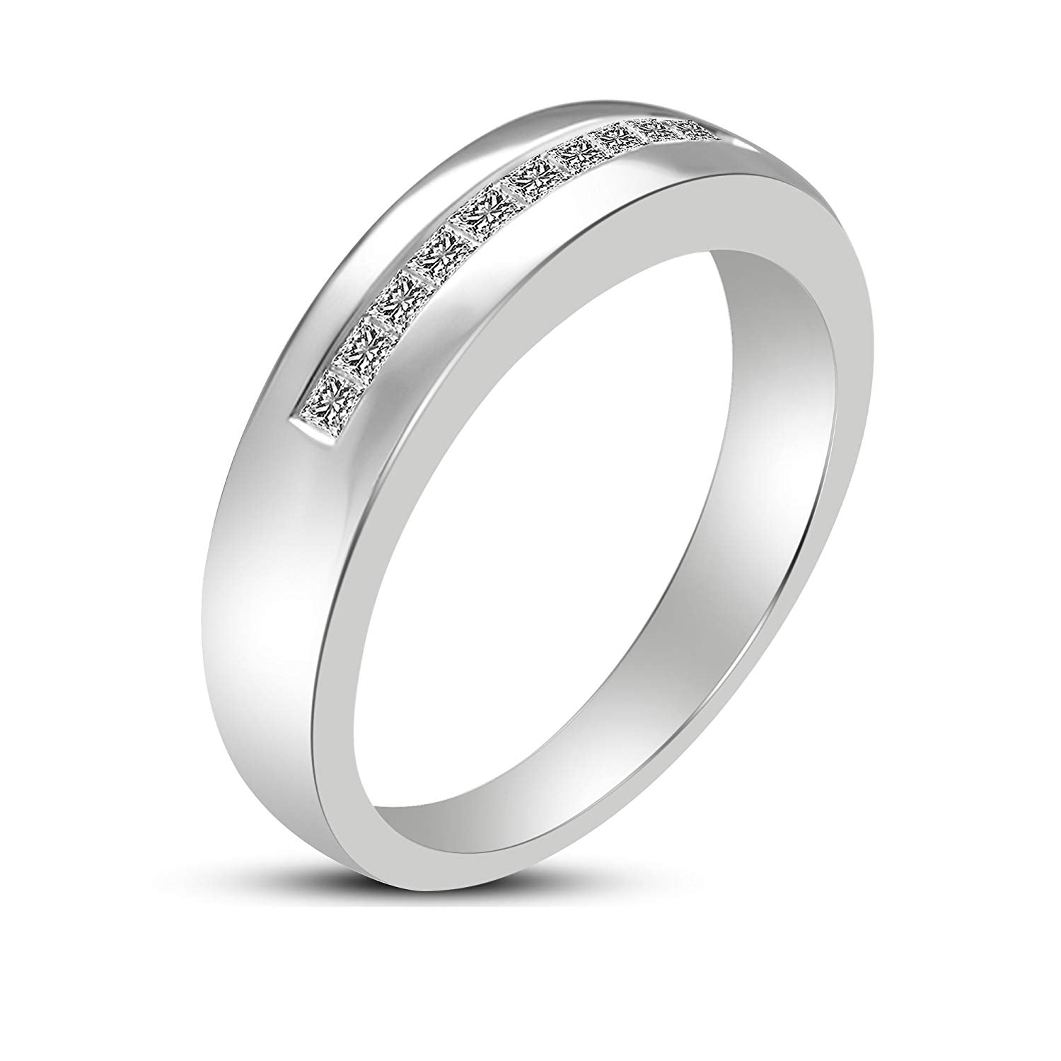 atjewels 18K White Gold Over 925 Sterling Princess Cut White Cubic Zirconia Wedding Band Ring MOTHER'S DAY SPECIAL OFFER - atjewels.in