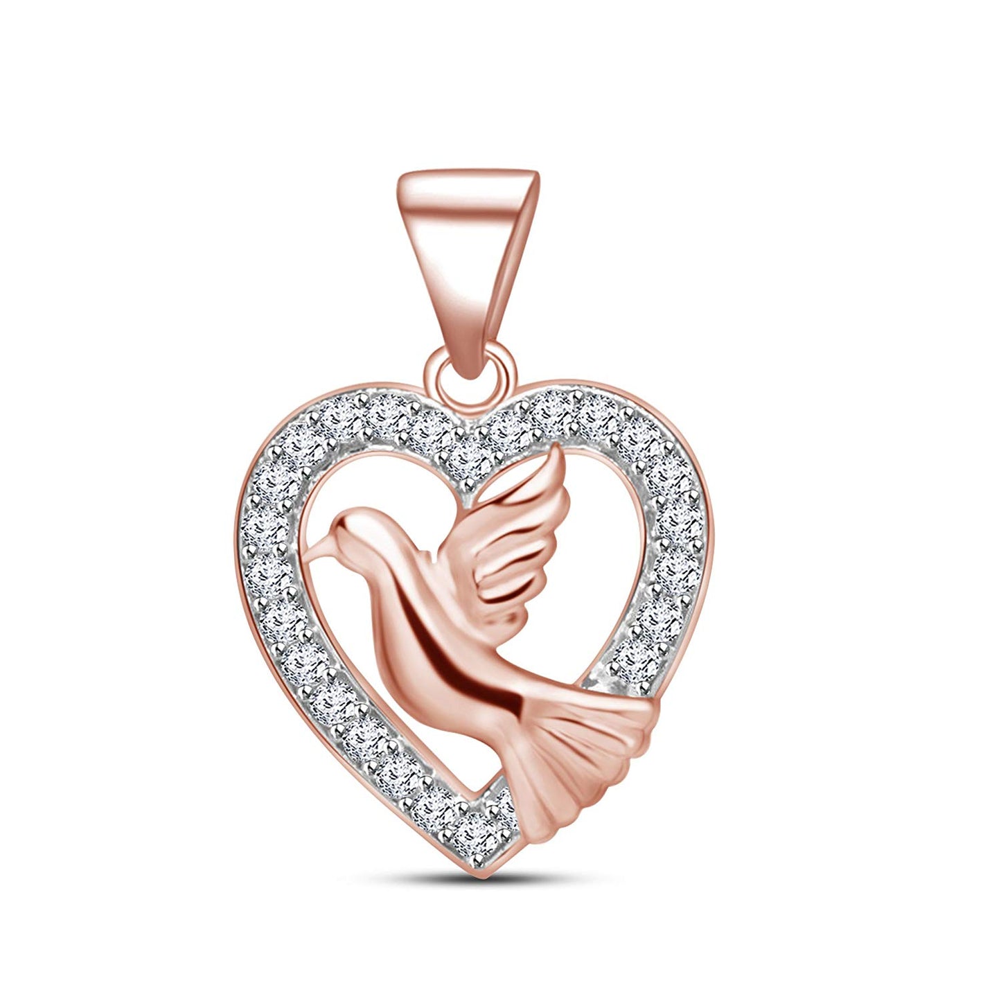 atjewels 18K Rose Gold On .925 Silver Round Cut White CZ Fancy Heart Love Bird Pendant MOTHER'S DAY SPECIAL OFFER - atjewels.in