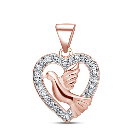 atjewels 18K Rose Gold On .925 Silver Round Cut White CZ Fancy Heart Love Bird Pendant MOTHER'S DAY SPECIAL OFFER - atjewels.in