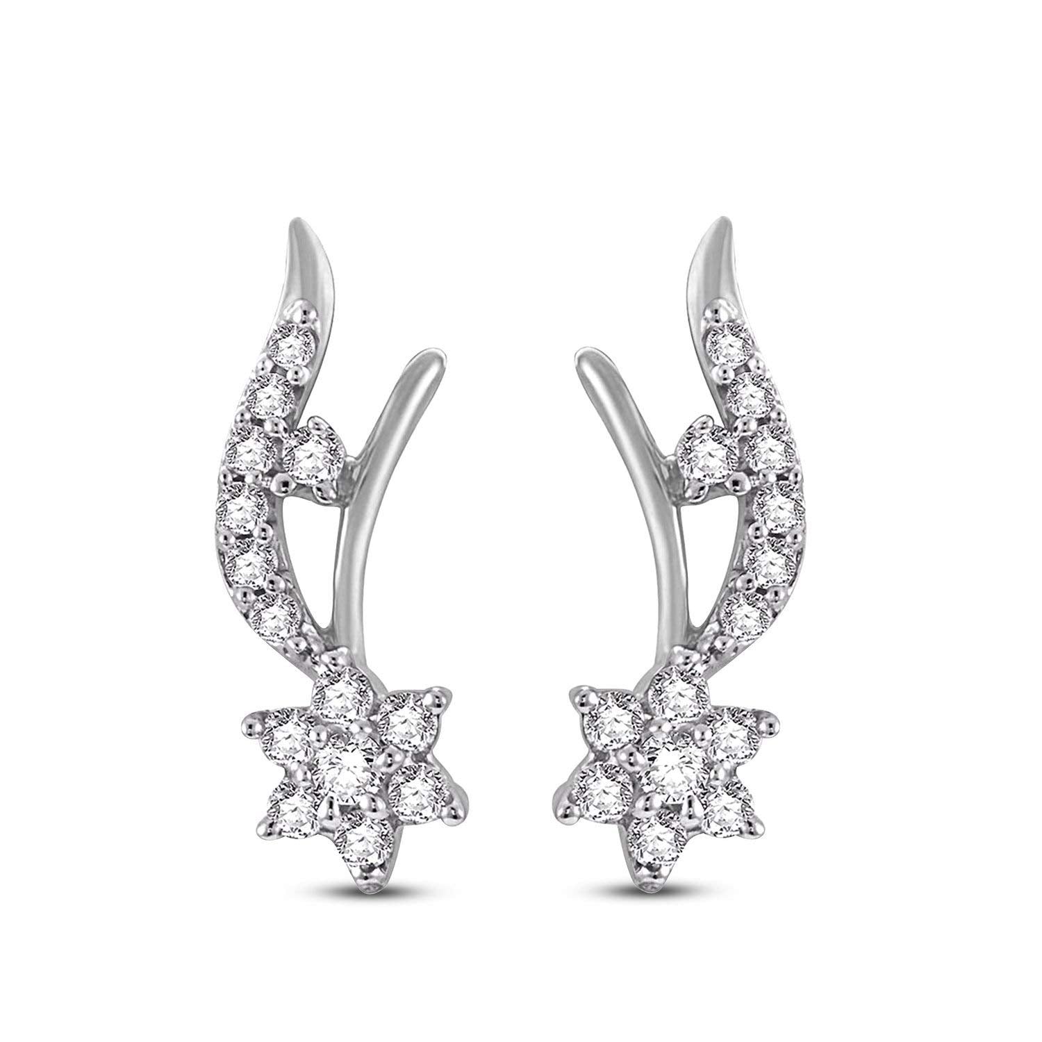 atjewels 18K White Gold Plated On 925 Sterling Round Cut White CZ Stylish Stud Earrings MOTHER'S DAY SPECIAL OFFER - atjewels.in