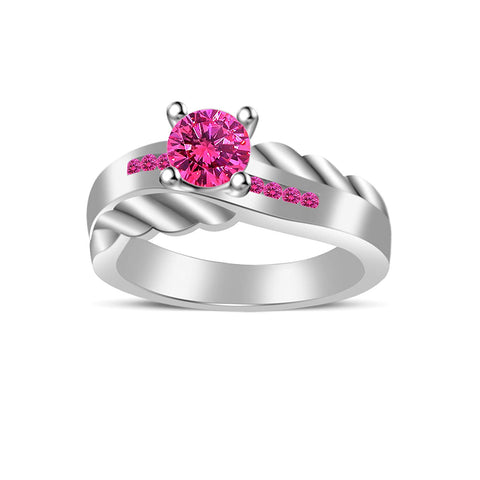 atjewels 18K White Gold Over 925 Sterling Silver Round Pink Sapphire Solitaire Engagement Ring MOTHER'S DAY SPECIAL OFFER - atjewels.in