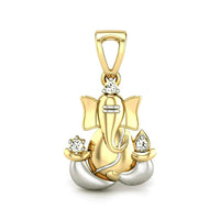 atjewels Special Ganesh 18K Twotone Gold Plated on 925 Sterling Silver Round White Diamond Ganpti Bappa Pendant MOTHER'S DAY SPECIAL OFFER - atjewels.in