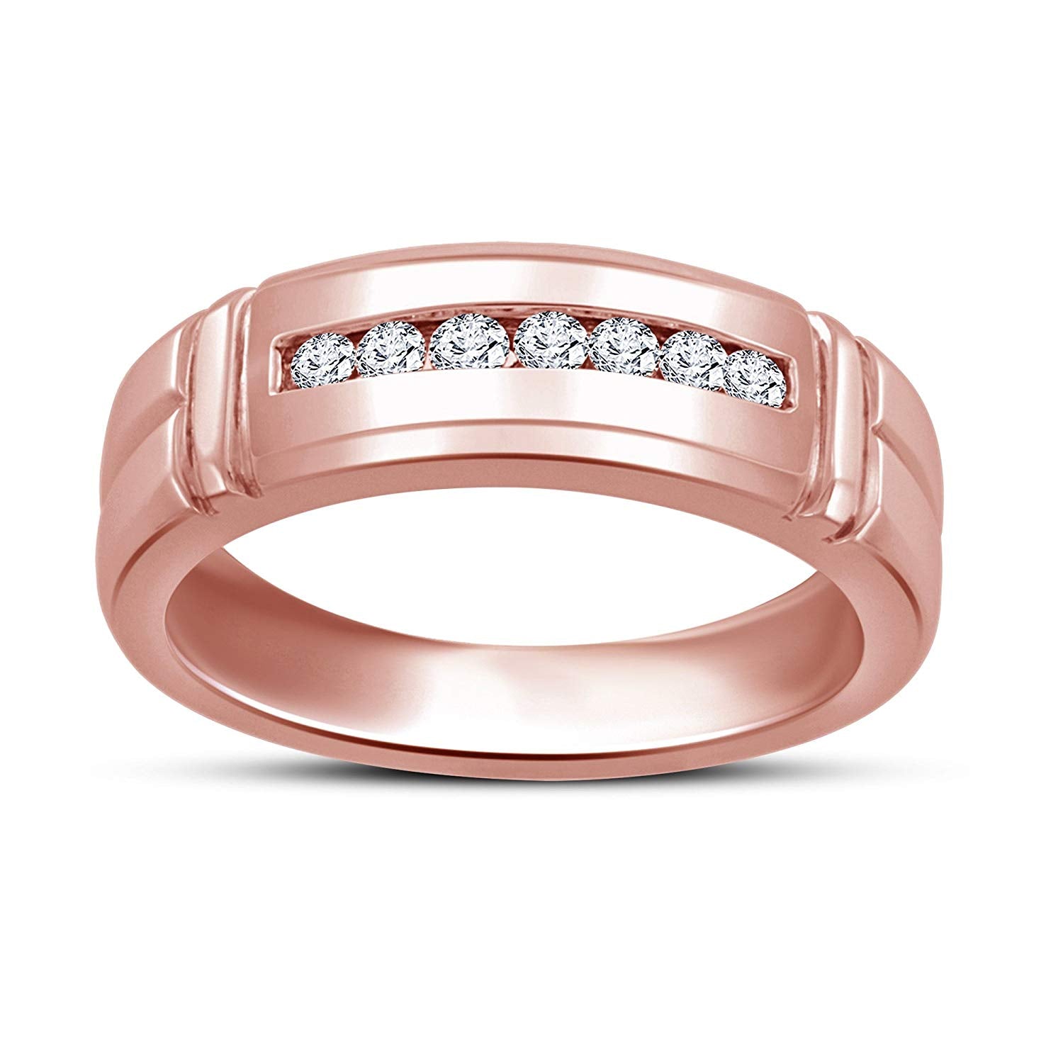 atjewels Round White Zirconia 14K Rose Gold Plated On 925 Sterling Silver Wedding Band Ring MOTHER'S DAY SPECIAL OFFER - atjewels.in