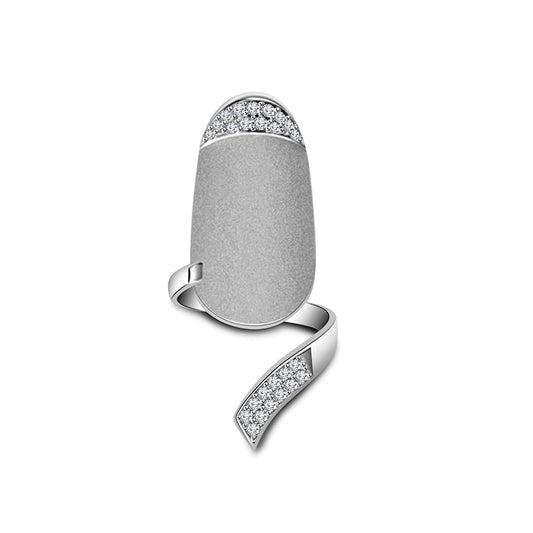 atjewels 14k White Gold Over .925 Silver White Cubic Zirconia Adjustable Nail Ring For Women's MOTHER'S DAY SPECIAL OFFER - atjewels.in