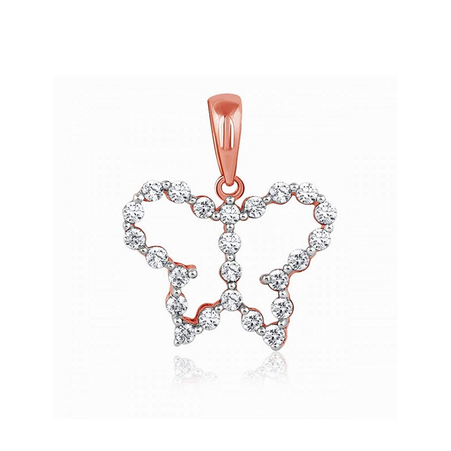 atjewels 14K Rose Gold Over 925 Sterling Silver Round White CZ Butterfly Pendant For Women's MOTHER'S DAY SPECIAL OFFER - atjewels.in
