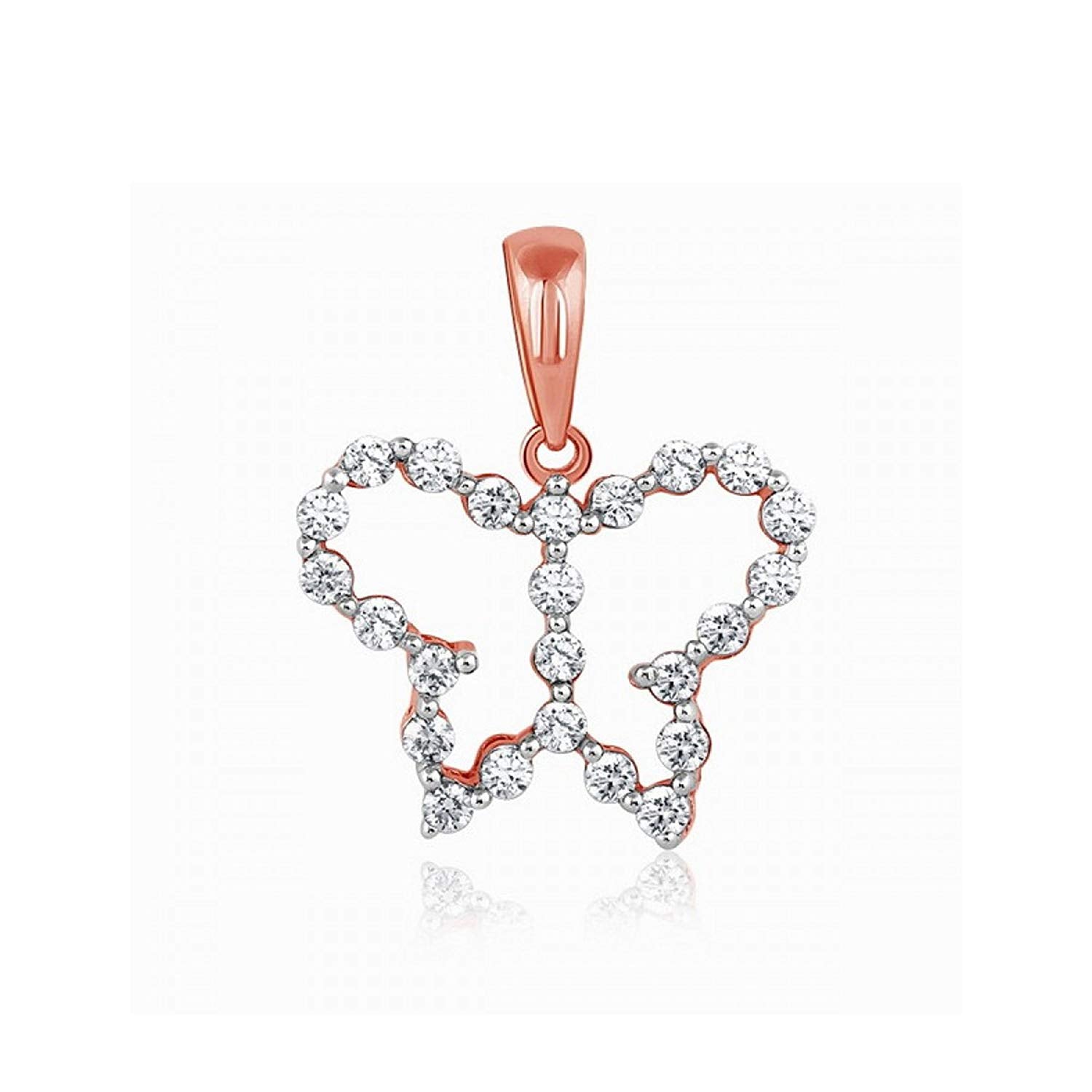 atjewels 14K Rose Gold Over 925 Sterling Silver Round White CZ Butterfly Pendant For Women's MOTHER'S DAY SPECIAL OFFER - atjewels.in