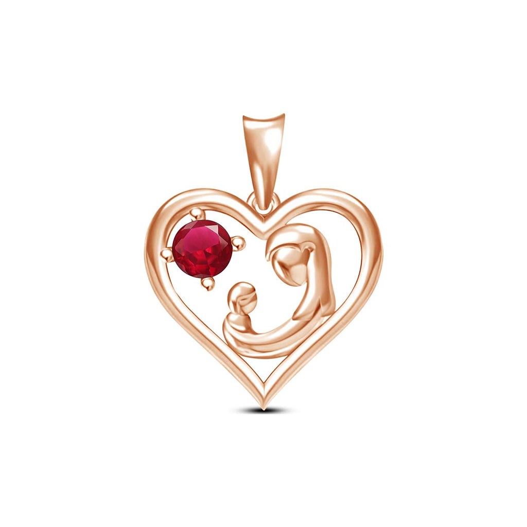 atjewels Mothers Day Special 0.77 CT Red Ruby 14K Rose Gold Over Silver MOTHER & ME Heart Pendant MOTHER'S DAY SPECIAL OFFER - atjewels.in