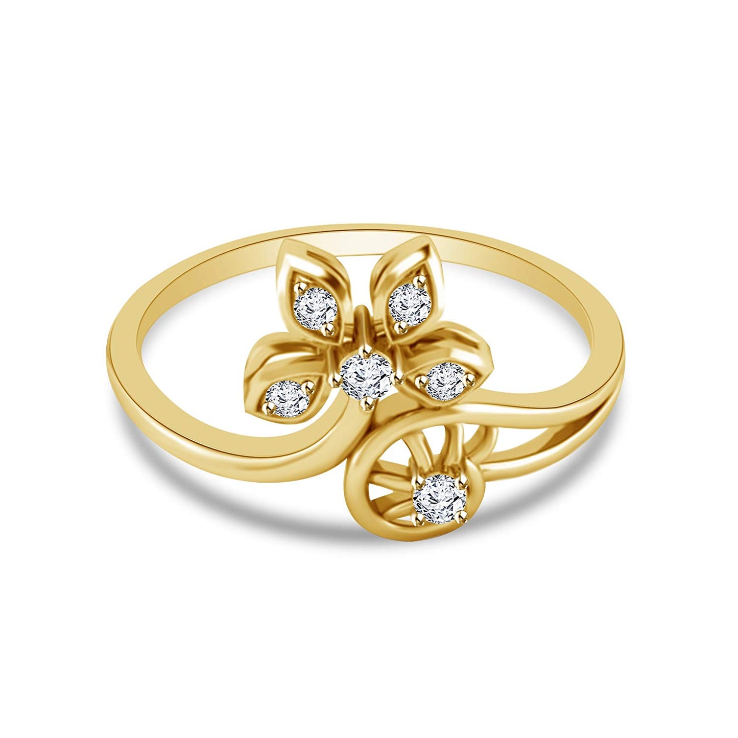 atjewels Yellow Gold Over 925 Silver Round White Cubic Zirconia Bypass Flower Ring MOTHER'S DAY SPECIAL OFFER - atjewels.in