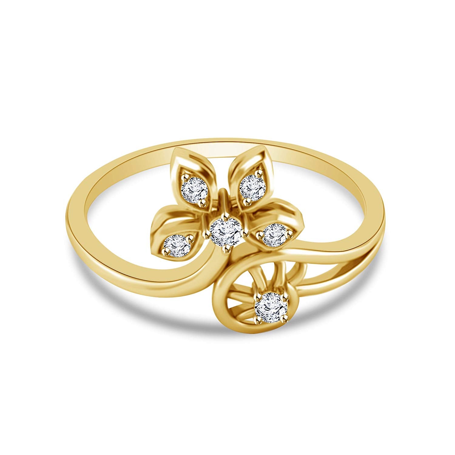 atjewels Yellow Gold Over 925 Silver Round White Cubic Zirconia Bypass Flower Ring MOTHER'S DAY SPECIAL OFFER - atjewels.in