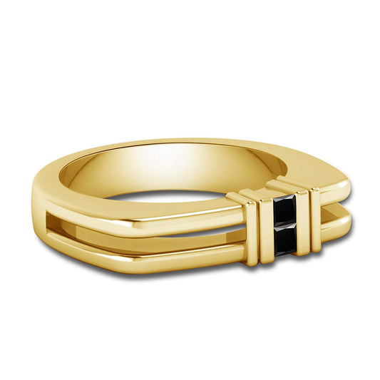 atjewels Men's Wedding Band Ring Princess Cut Black CZ in 18K Yellow Gold Over Silver MOTHER'S DAY SPECIAL OFFER - atjewels.in