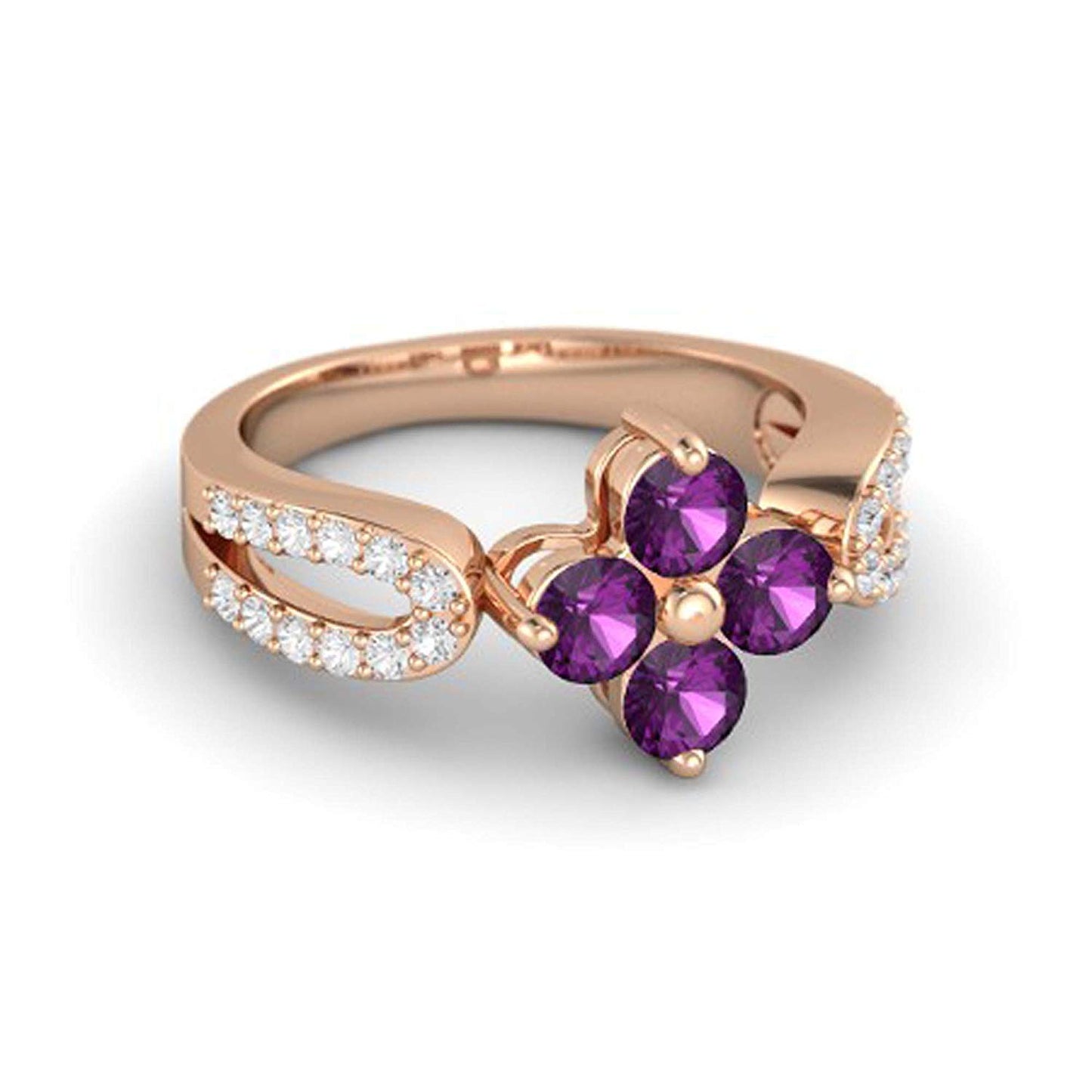 atjewels Round Cut Gemstone & White CZ .925 Sterling Silver Engagement Flower Ring For Girl's and Women's For Diwali Special - atjewels.in