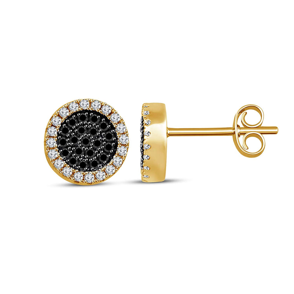 atjewels 18k Yellow Gold Plated on 925 Sterling Silver Round White and Black CZ Anniversary Stud Earrings MOTHER'S DAY SPECIAL OFFER - atjewels.in