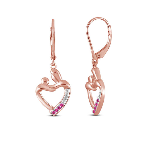 atjewels 14K Rose Gold Plated on 925 Silver Round Pink Sapphire Mom and Baby Earrings MOTHER'S DAY SPECIAL OFFER - atjewels.in