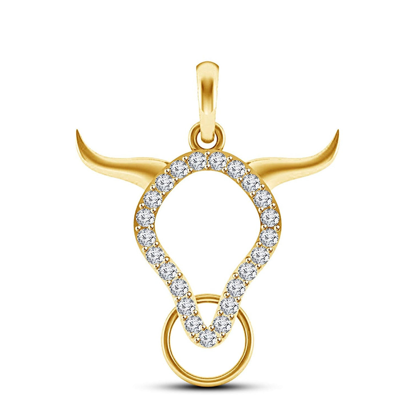 atjewels Buffalo Bulls Head Pendant in 18K Yellow Gold On .925 Silver White CZ For Men's MOTHER'S DAY SPECIAL OFFER - atjewels.in