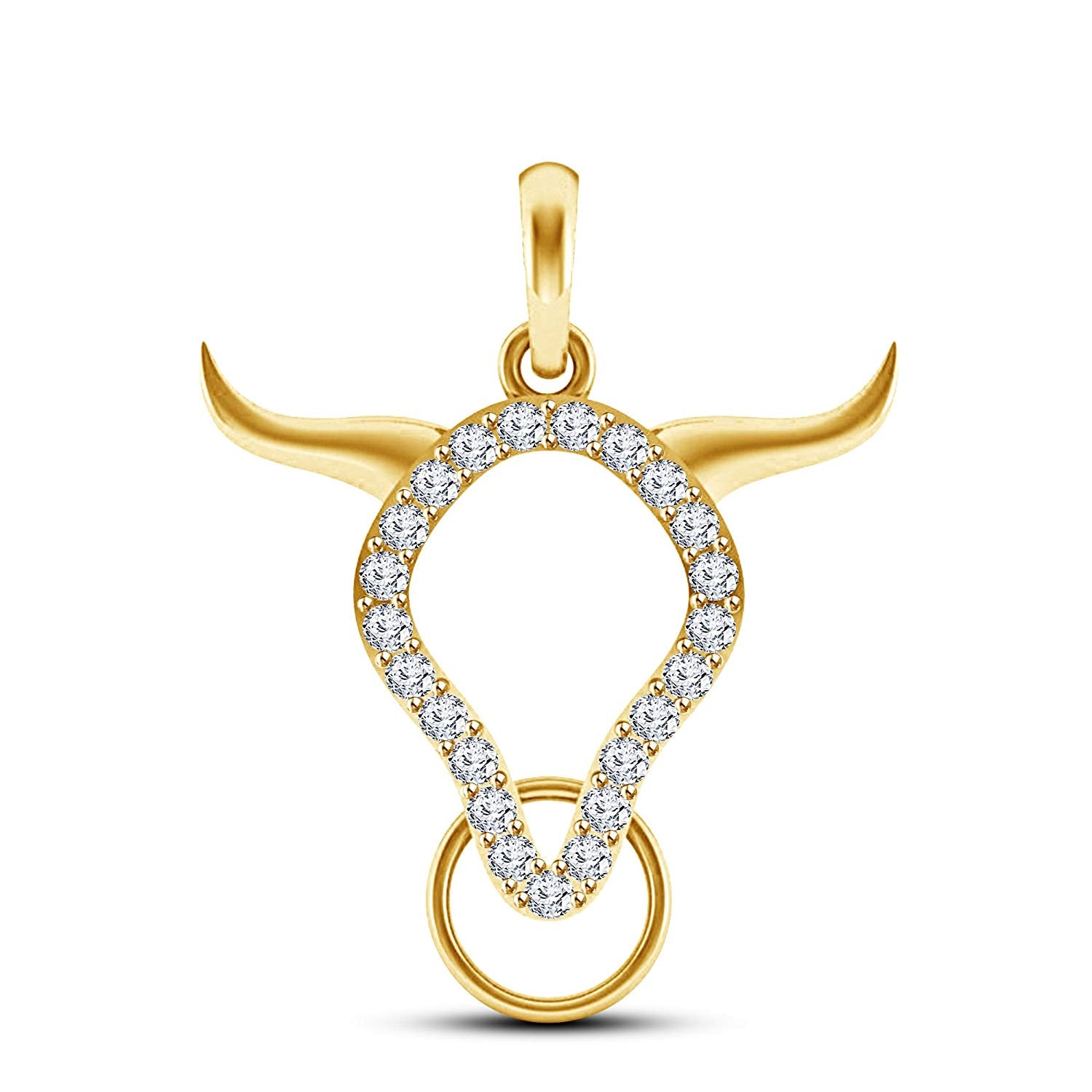 atjewels Buffalo Bulls Head Pendant in 18K Yellow Gold On .925 Silver White CZ For Men's MOTHER'S DAY SPECIAL OFFER - atjewels.in