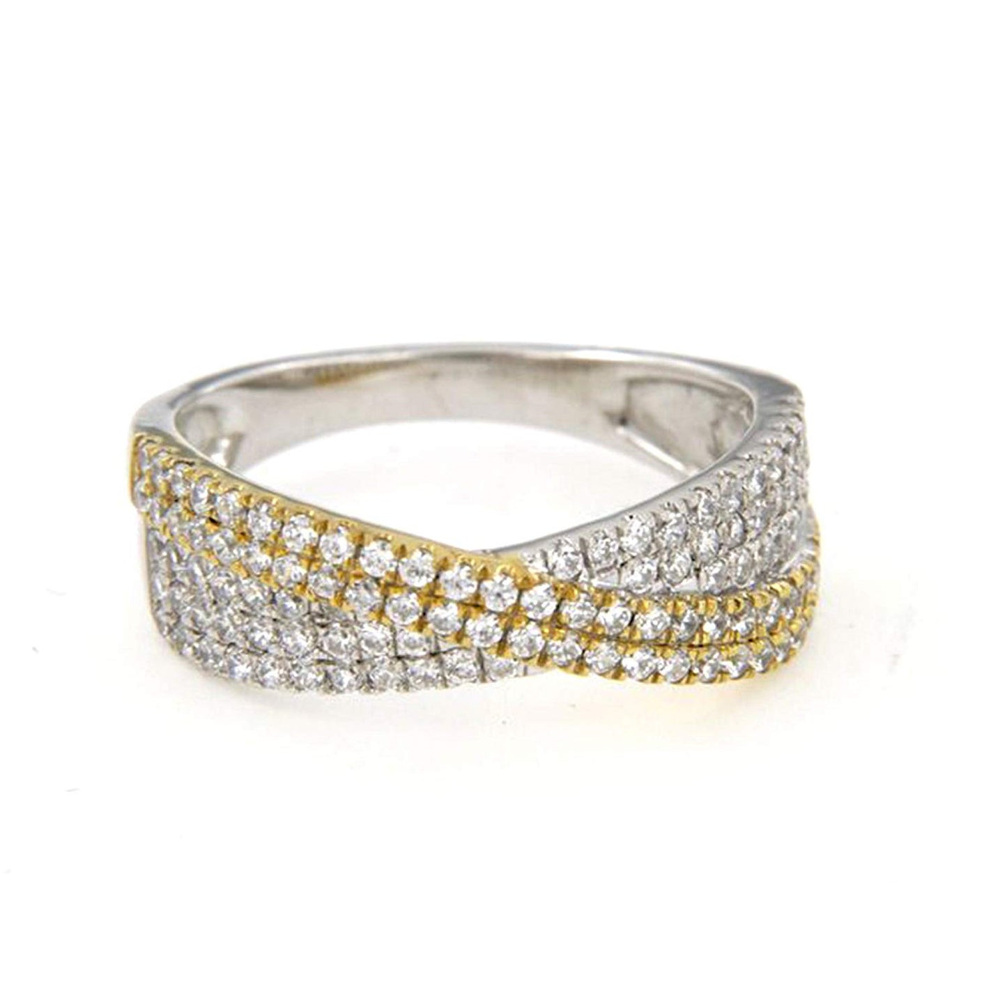 atjewels Criss Cross Wedding Ring In Round White CZ 18K Twotone Gold Over .925 Sterling Silver MOTHER'S DAY SPECIAL OFFER - atjewels.in