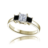 atjewels Princess White and Black CZ in 14K Yellow Gold Plated On 925 Silver Three Stone Anniversary Ring MOTHER'S DAY SPECIAL OFFER - atjewels.in