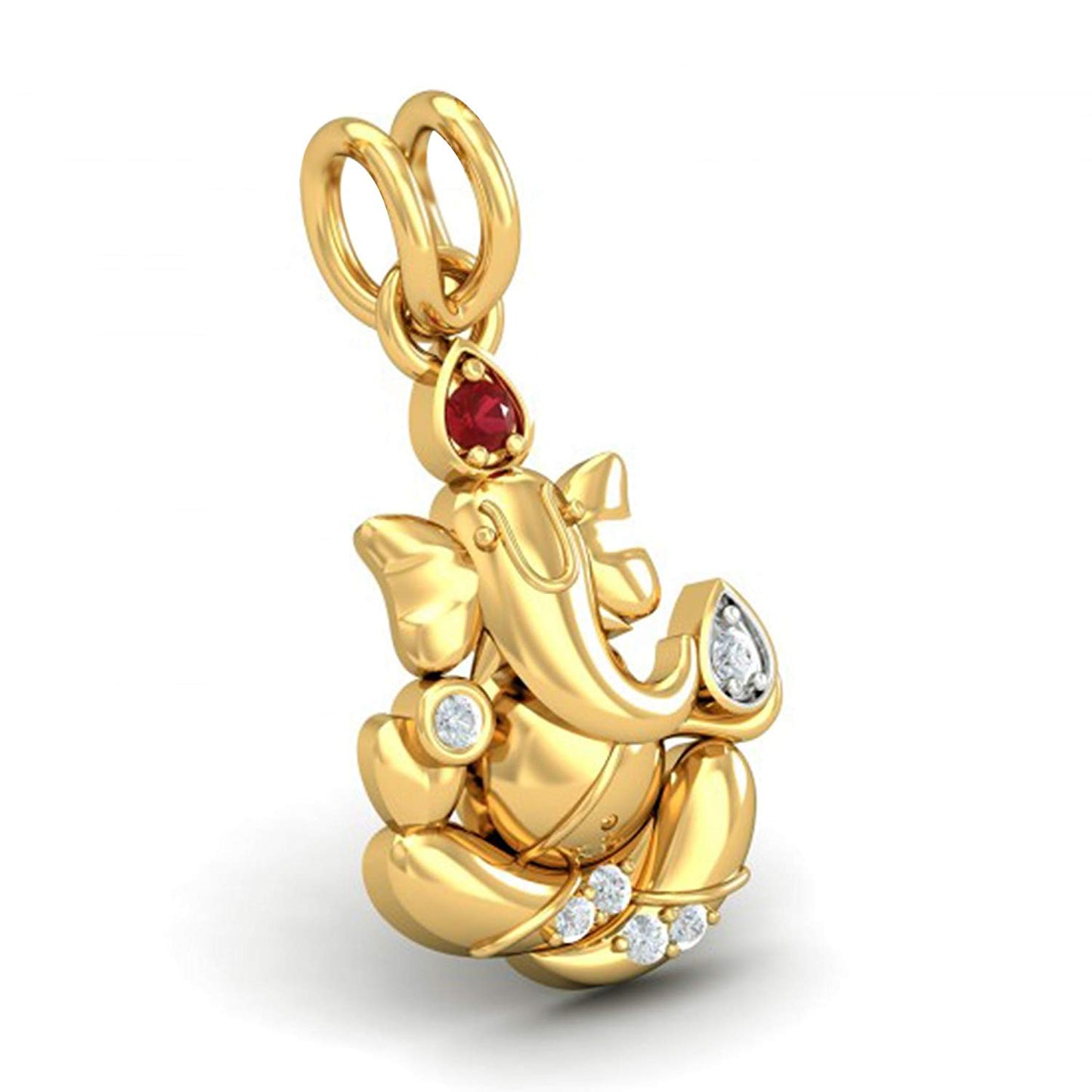 atjewels Special Ganesh 18K Yellow Gold Plated on 925 Sterling Silver Ruby & White CZ Ganpati Bappa Pendant MOTHER'S DAY SPECIAL OFFER - atjewels.in