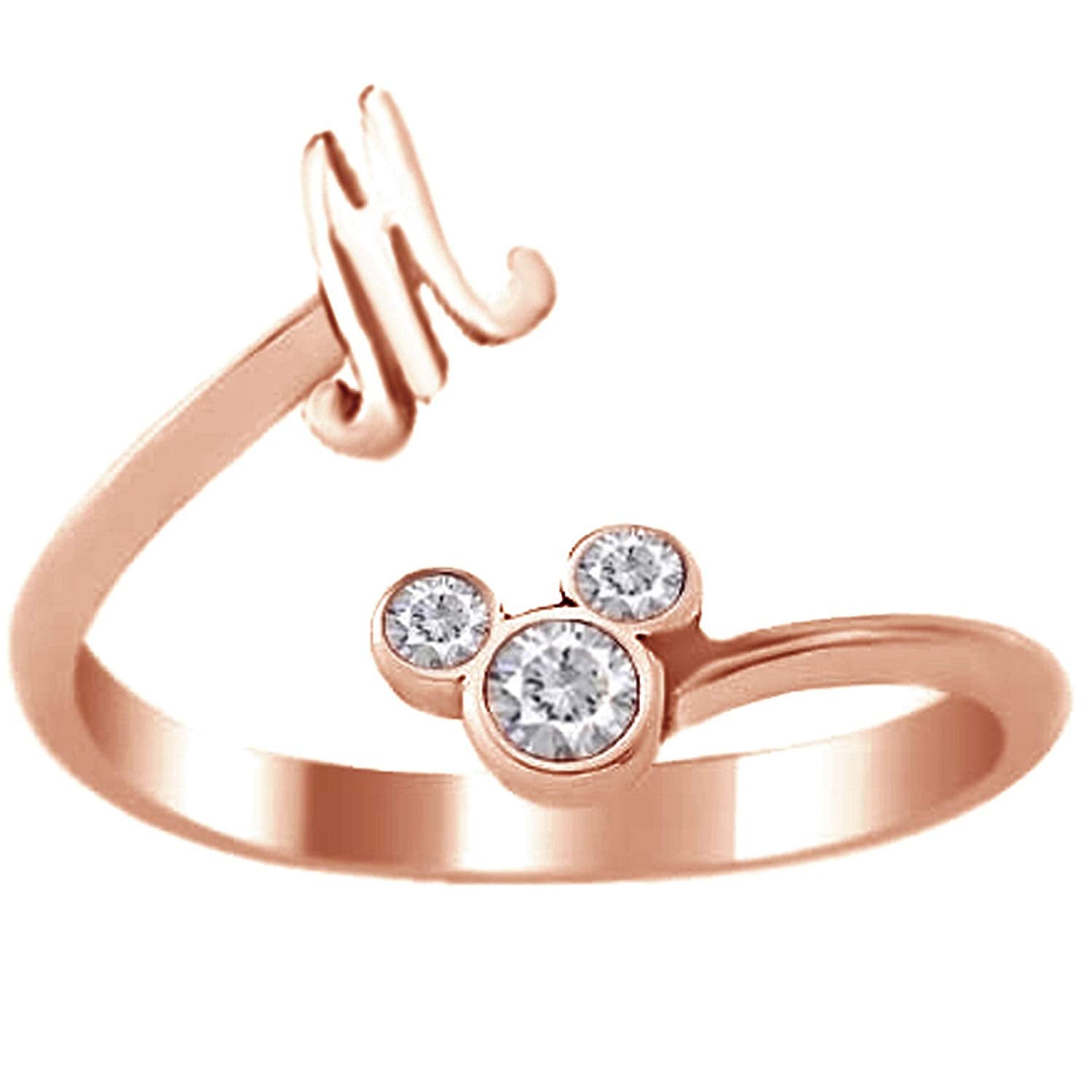 atjewels Round Cut White CZ Multi-tone .925 Sterling Silver Mickey Mouse Initial M Ring For Unisex For Christmas Special - atjewels.in