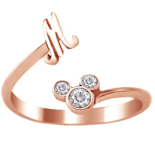 atjewels Round Cut White CZ Multi-tone .925 Sterling Silver Mickey Mouse Initial M Ring For Unisex For Christmas Special - atjewels.in