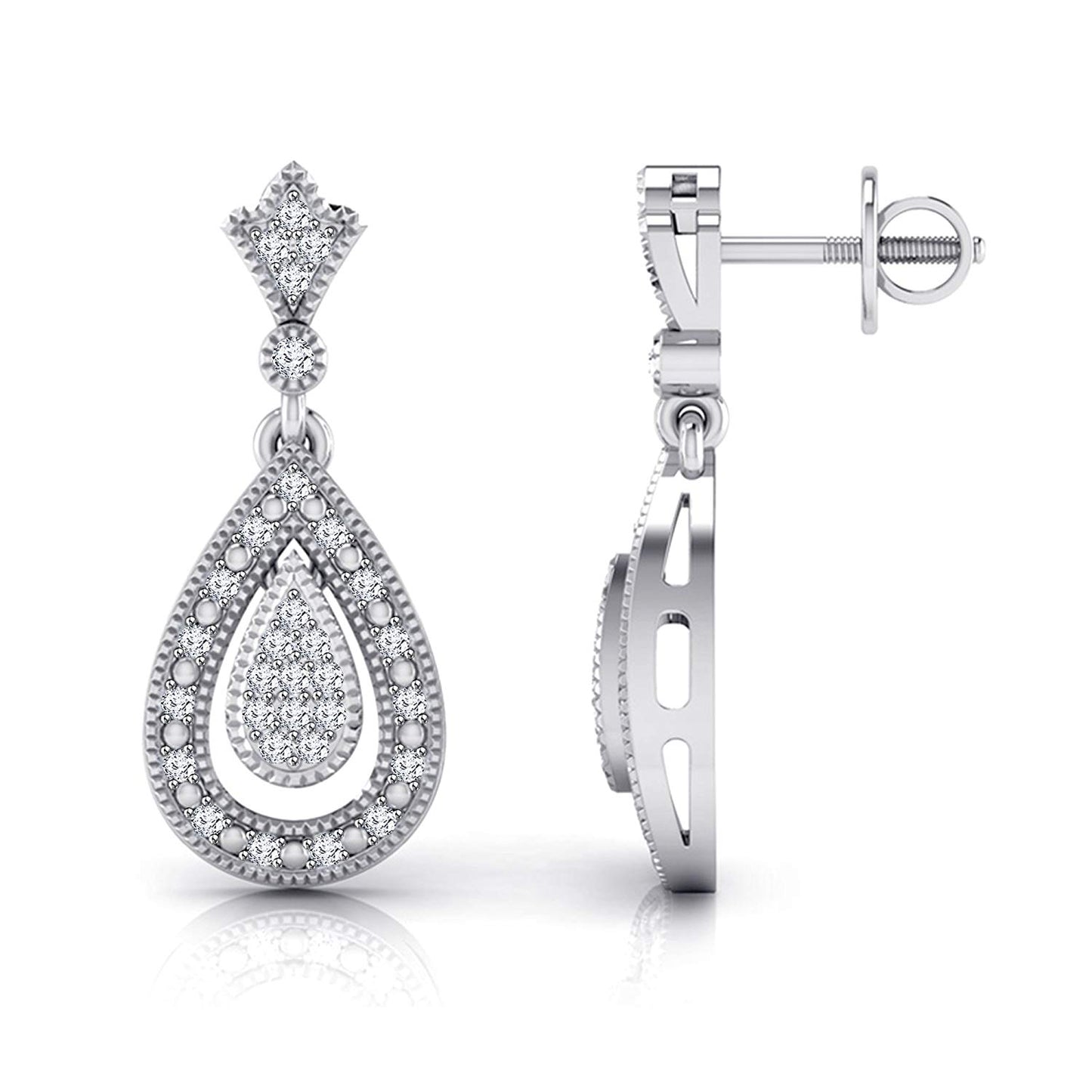 atjewels 14K White Gold Over .925 Silver Round Cut Dangle & Drop Earrings For Women's MOTHER'S DAY SPECIAL OFFER - atjewels.in