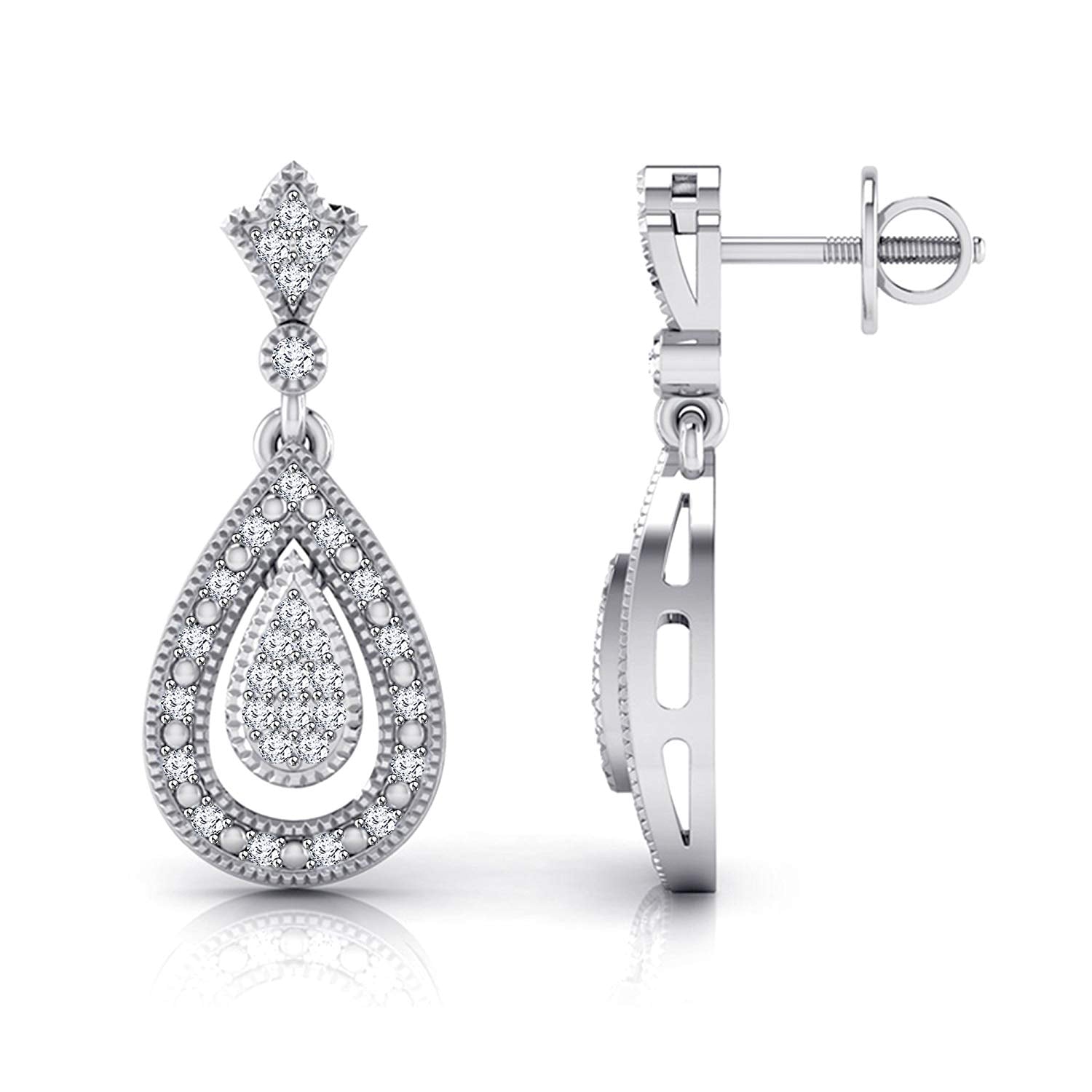 atjewels 14K White Gold Over .925 Silver Round Cut Dangle & Drop Earrings For Women's MOTHER'S DAY SPECIAL OFFER - atjewels.in