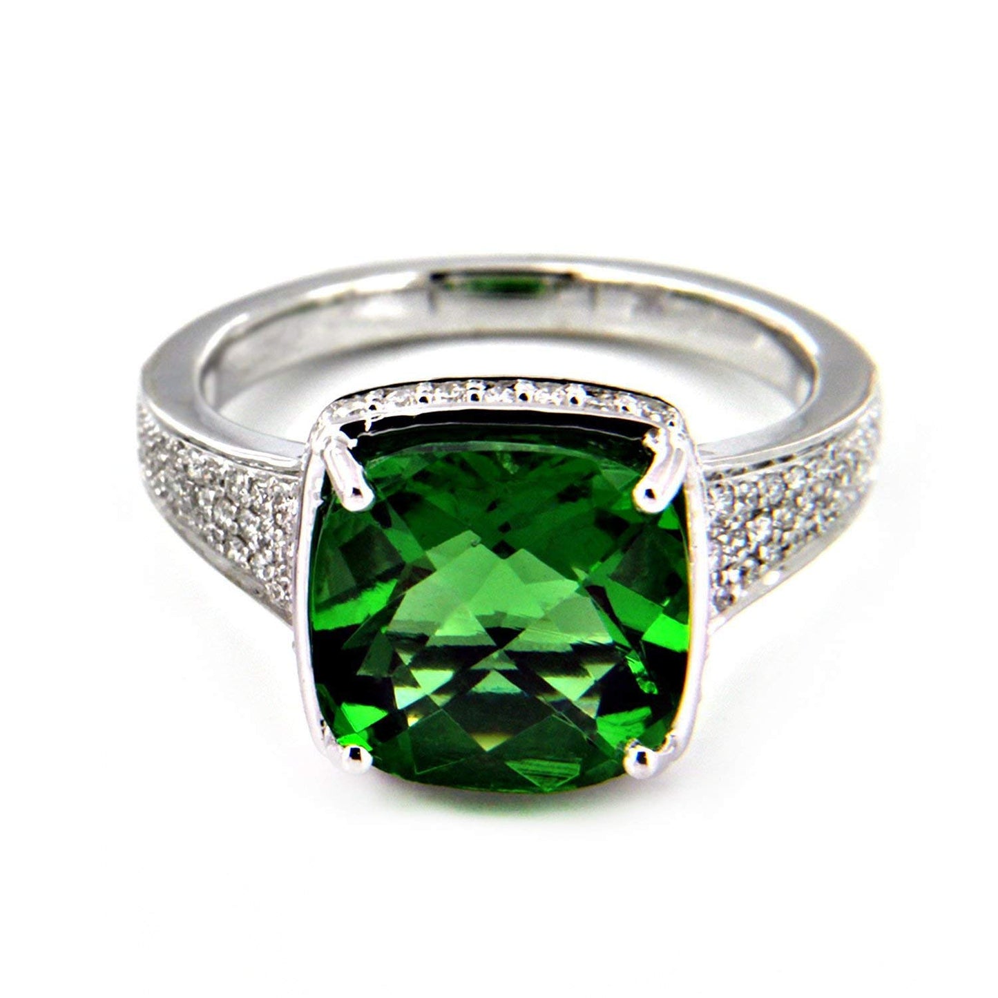 14K White Gold Over 925 Sterling Silver Cushion Cut Solitaire W/Accent Engagement Wedding Ring For Women's - atjewels.in