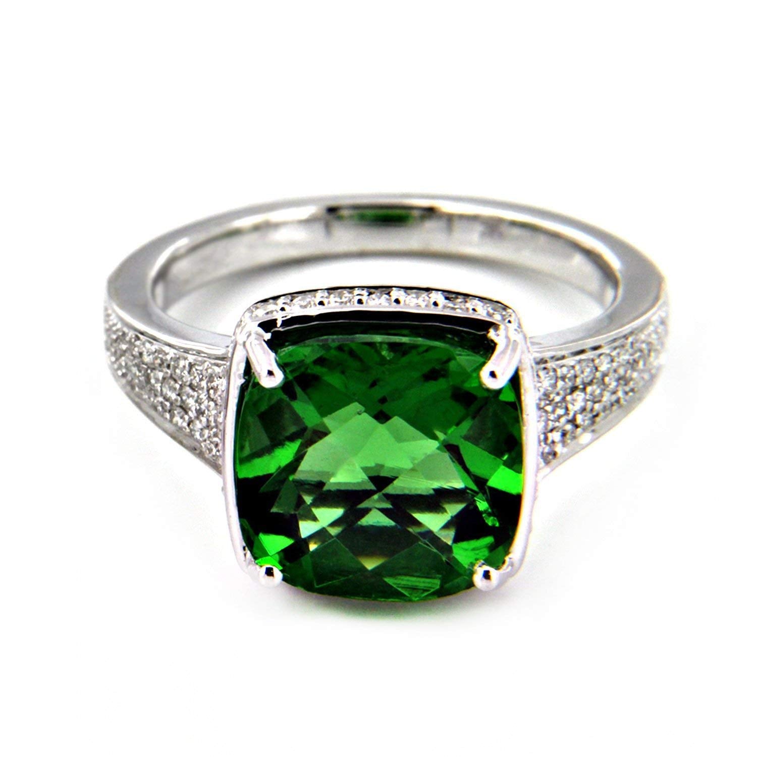 14K White Gold Over 925 Sterling Silver Cushion Cut Solitaire W/Accent Engagement Wedding Ring For Women's - atjewels.in