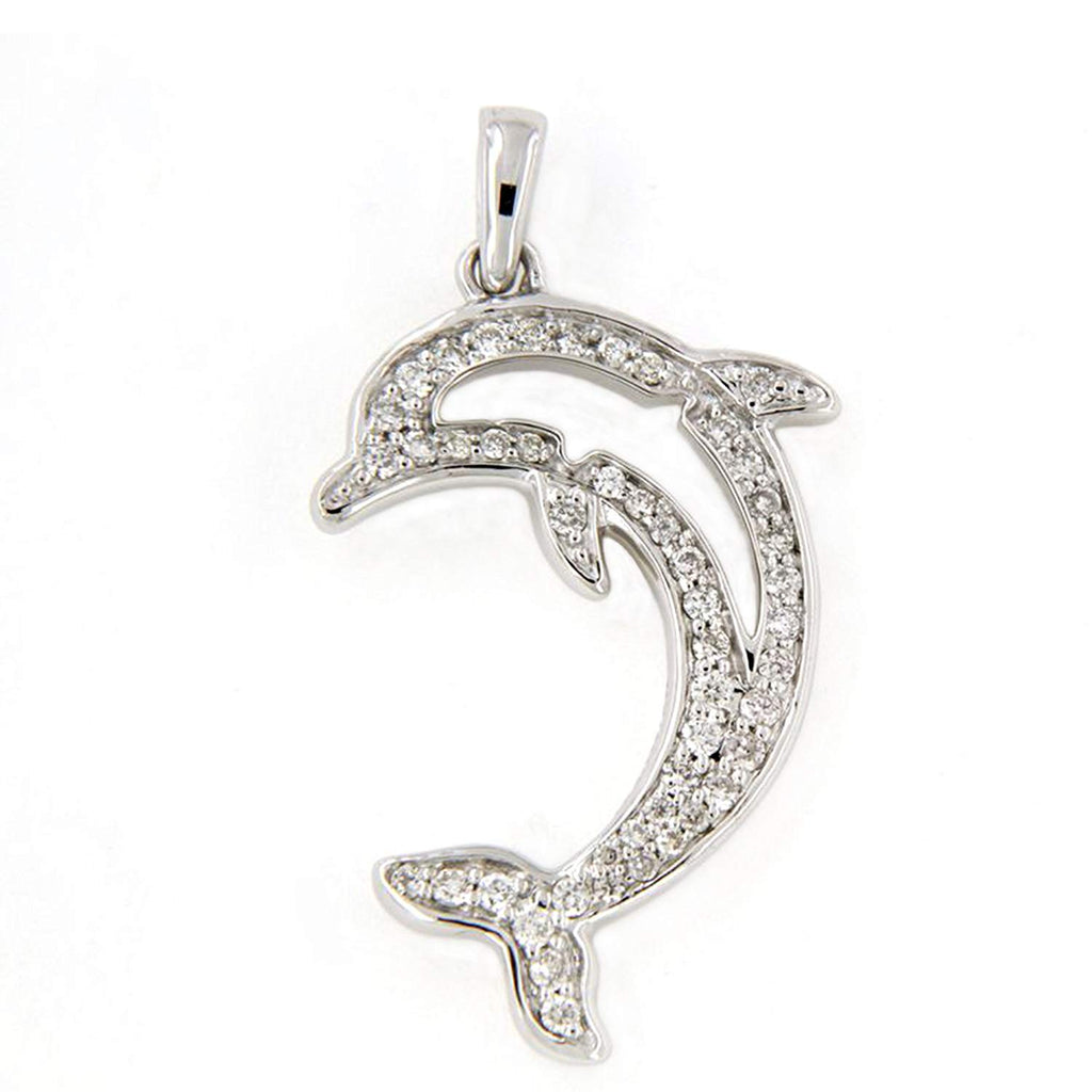 atjewels Dolphin Shape Pendant For Women's Of 14K White Gold on .925 Sterling Silver & White CZ MOTHER'S DAY SPECIAL OFFER - atjewels.in