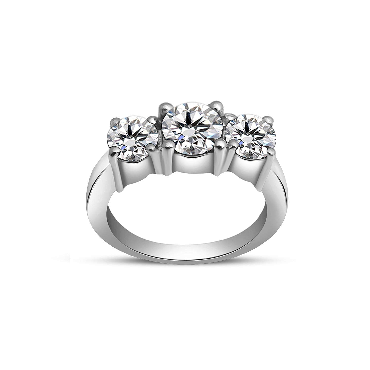 atjewels Round White Cubic Zirconia In 925 Sterling Silver Three Stone Ring MOTHER'S DAY SPECIAL OFFER - atjewels.in