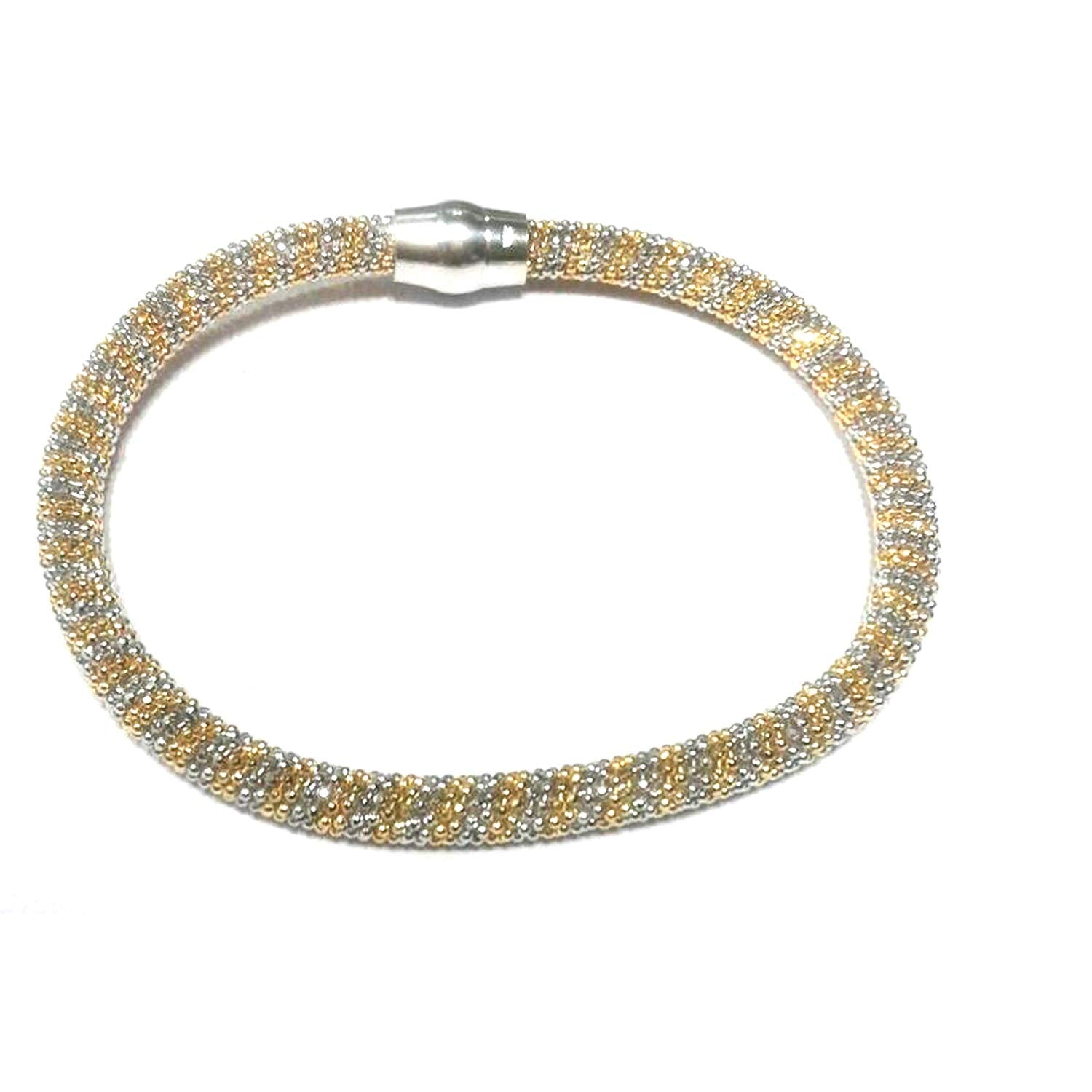 atjewels Two-tone .925 Sterling Silver Diamond Cut Soft Mesh Bracelet For Girl's and Women's For MOTHER'S DAY SPECIAL OFFER - atjewels.in
