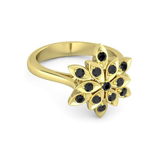 atjewels Yellow Gold Over .925 Sterling Silver Round Cut Black CZ Flower Ring MOTHER'S DAY SPECIAL OFFER - atjewels.in