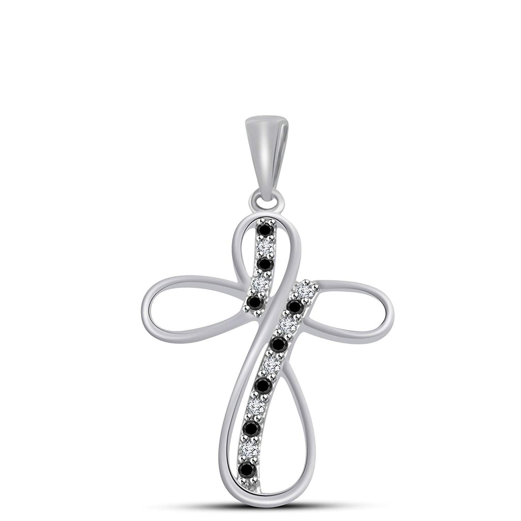 atjewels 18K White Gold Over 925 Sterling White and Black CZ Cross Pendant MOTHER'S DAY SPECIAL OFFER - atjewels.in