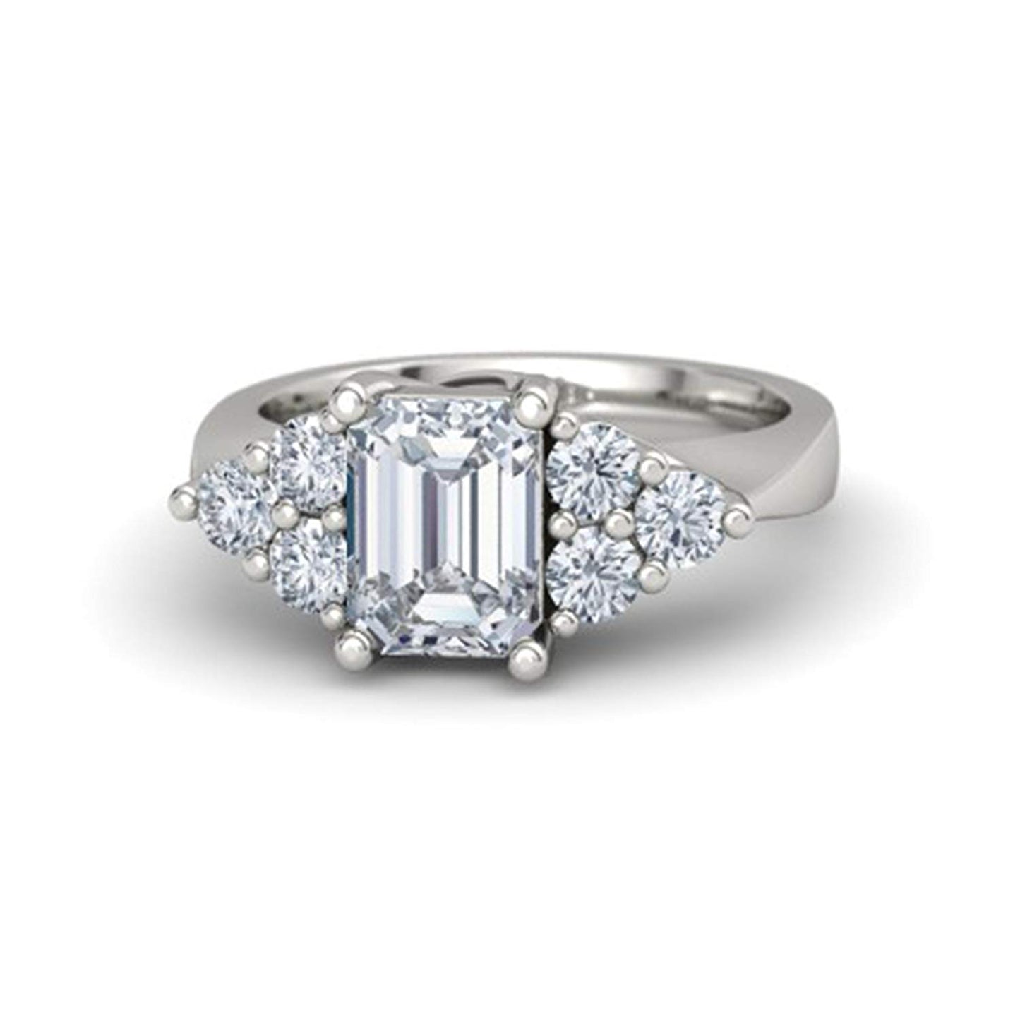 atjewels 18K White Gold Over 925 Silver Emerald and Round White CZ Engagement Ring MOTHER'S DAY SPECIAL OFFER - atjewels.in