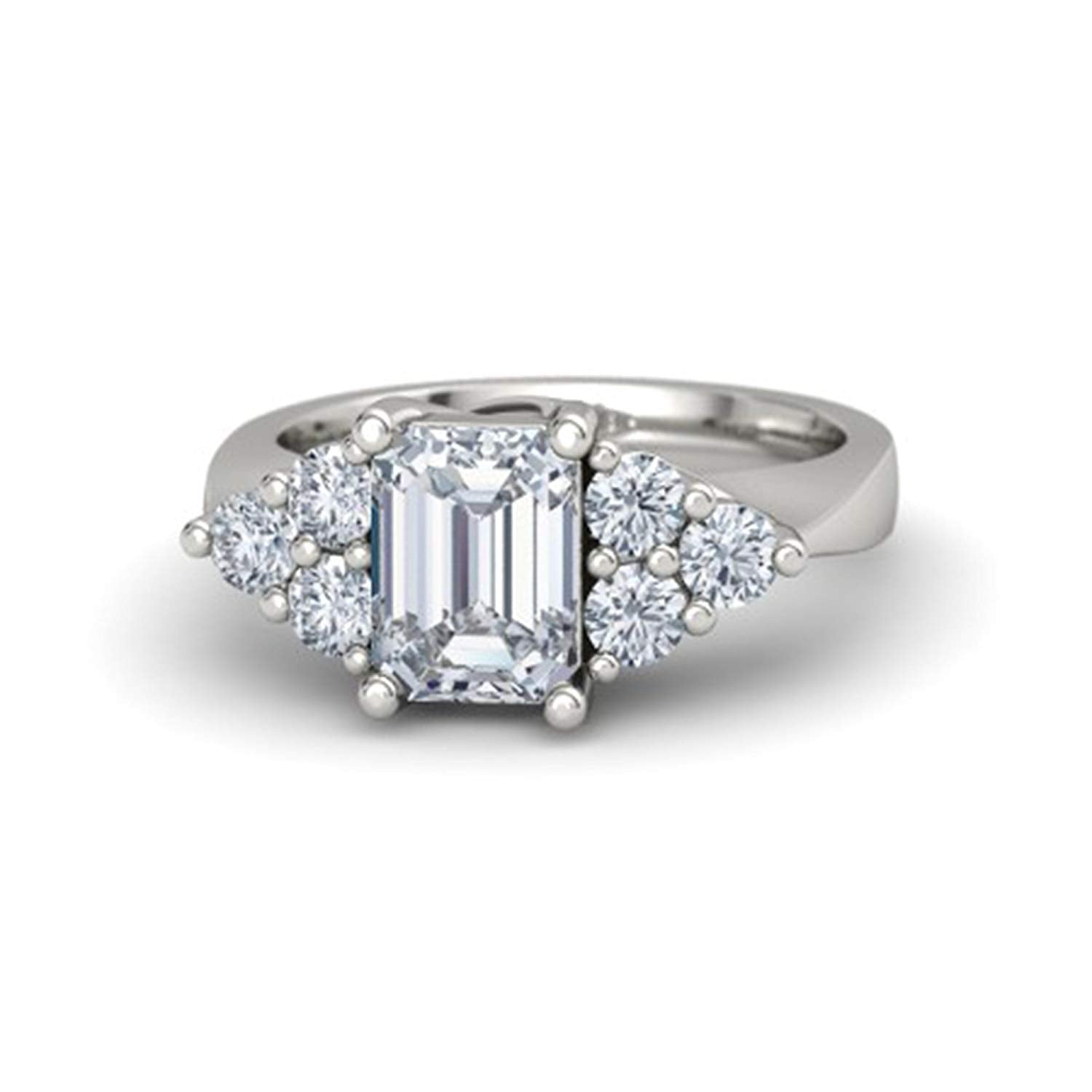 atjewels 18K White Gold Over 925 Silver Emerald and Round White CZ Engagement Ring MOTHER'S DAY SPECIAL OFFER - atjewels.in