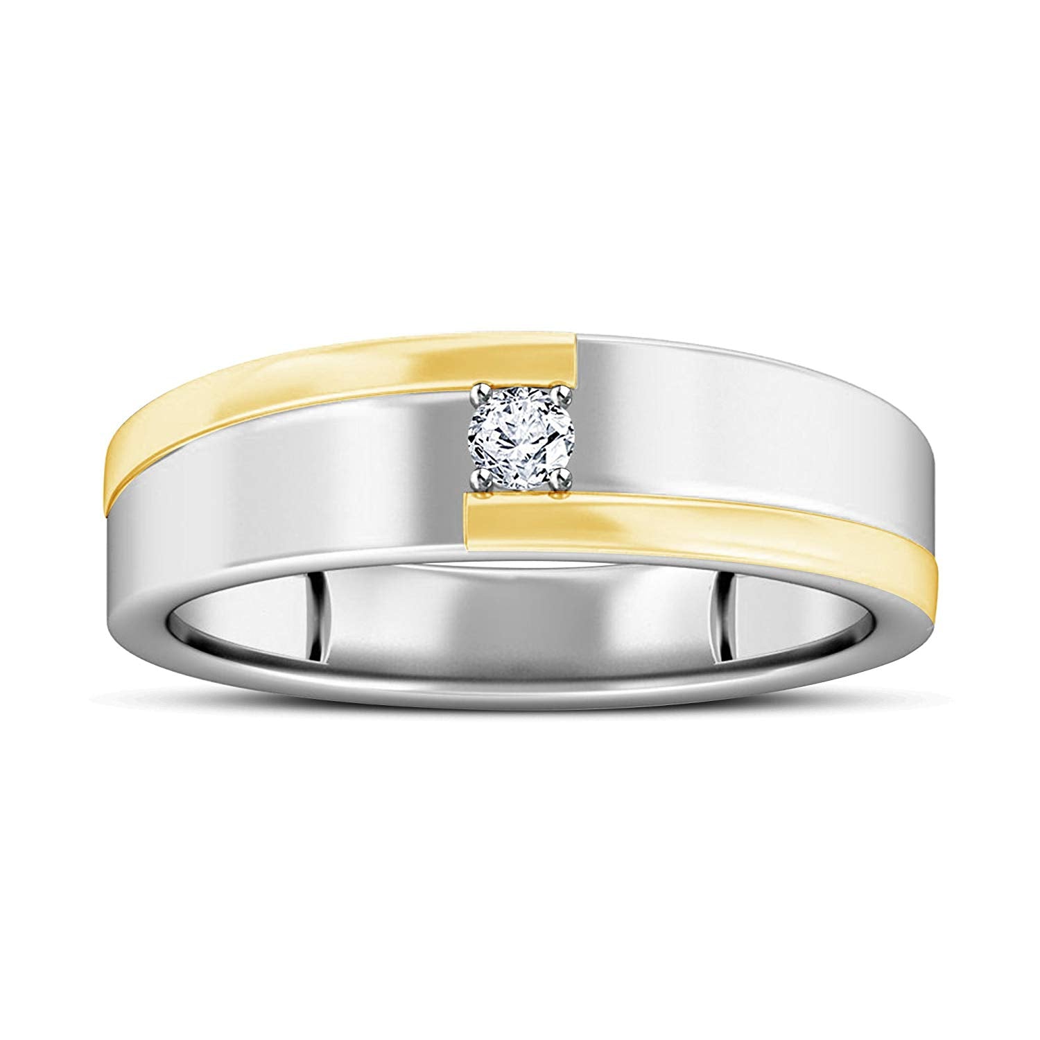 atjewels 14K Twotone Gold Plated on 925 Silver Round White Zirconia Men's Band Ring MOTHER'S DAY SPECIAL OFFER - atjewels.in