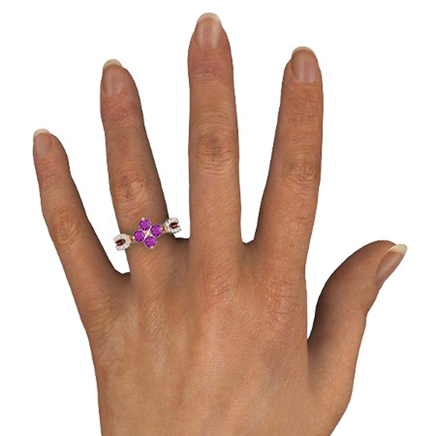 atjewels Round Cut Gemstone & White CZ .925 Sterling Silver Engagement Flower Ring For Girl's and Women's For Diwali Special - atjewels.in