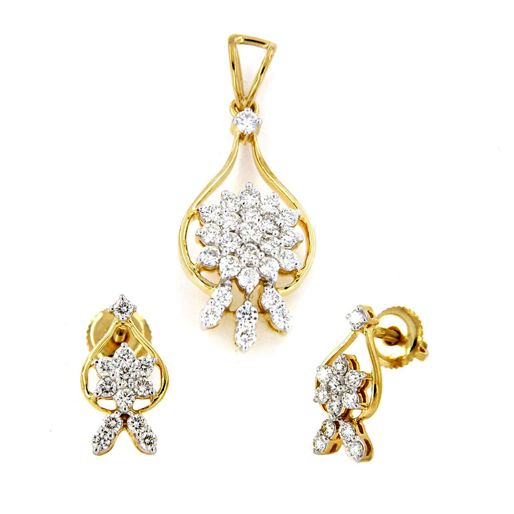 atjewels 14K Yellow Gold Plated On 925 Silver Flower Pendant and Earrings Set MOTHER'S DAY SPECIAL OFFER - atjewels.in