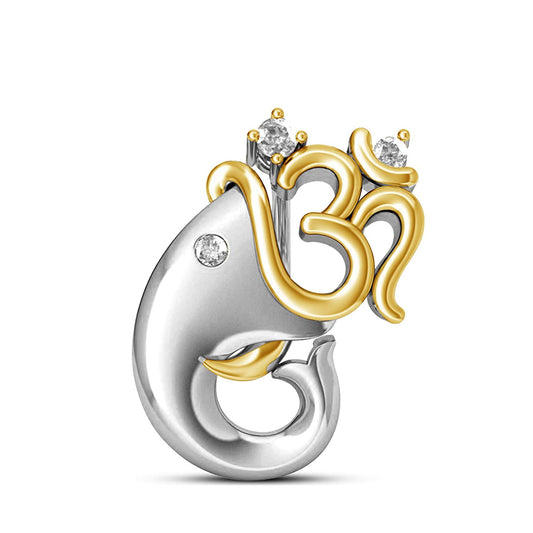 Anopchand Tilokchand Jewellers 18K Two Tone Gold Over 925 Sterling Silver White Cz Ganpati Pendant For Men And Women - atjewels.in