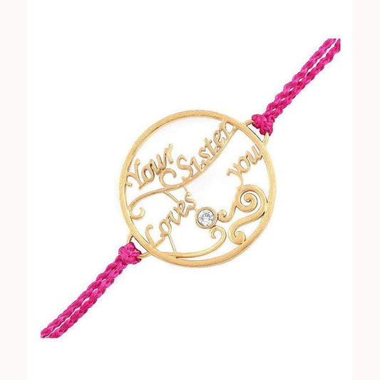 atjewels 14K Yellow Gold Over .925 Sterling Silver Round Cut White Cubic Zirconia YOUR SISTER LOVES YOU Rakhi MOTHER'S DAY SPECIAL OFFER - atjewels.in