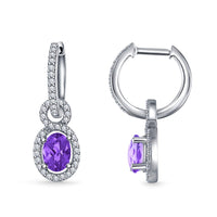 atjewels Oval Amethyst and Round White CZ 14K White Gold Over Sterling Silver Drop and Dangle Earring For Women's MOTHER'S DAY SPECIAL OFFER - atjewels.in