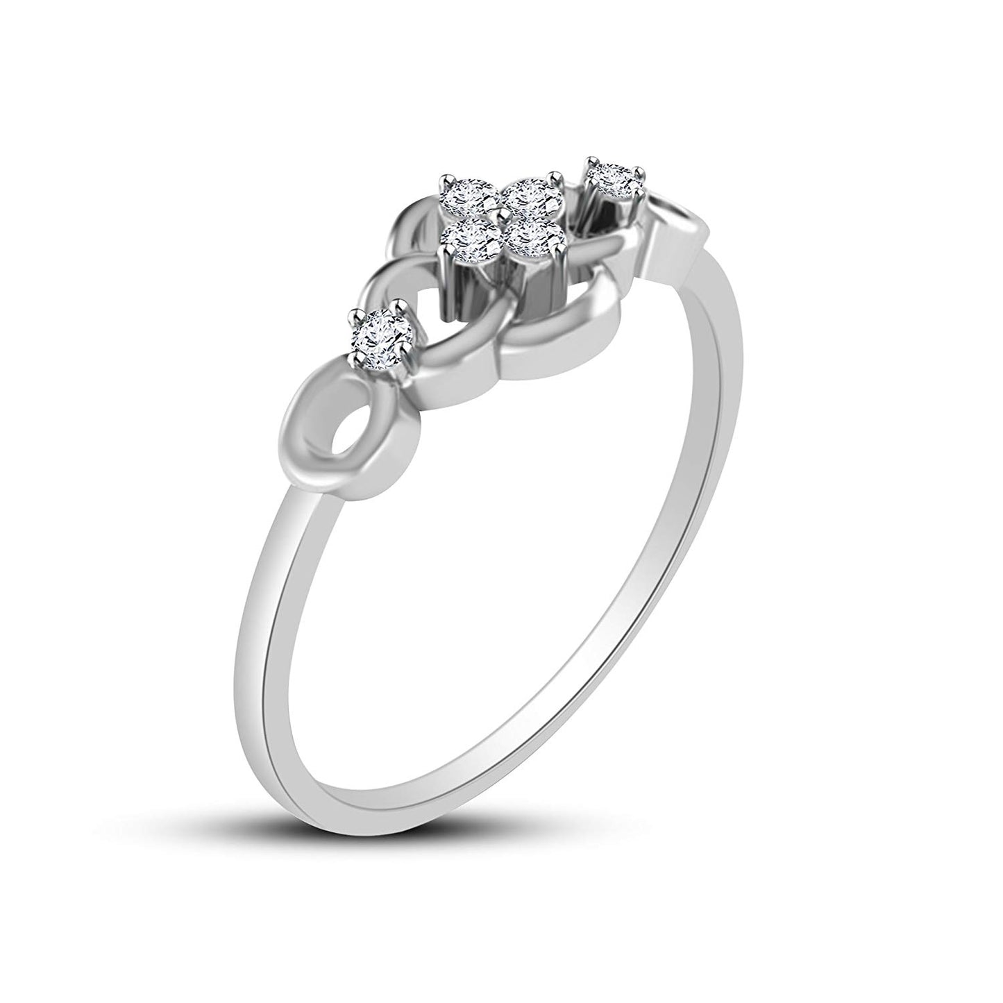 atjewels 14K White Gold on 925 Silver Round White Cubic Zirconia Floral Ring MOTHER'S DAY SPECIAL OFFER - atjewels.in