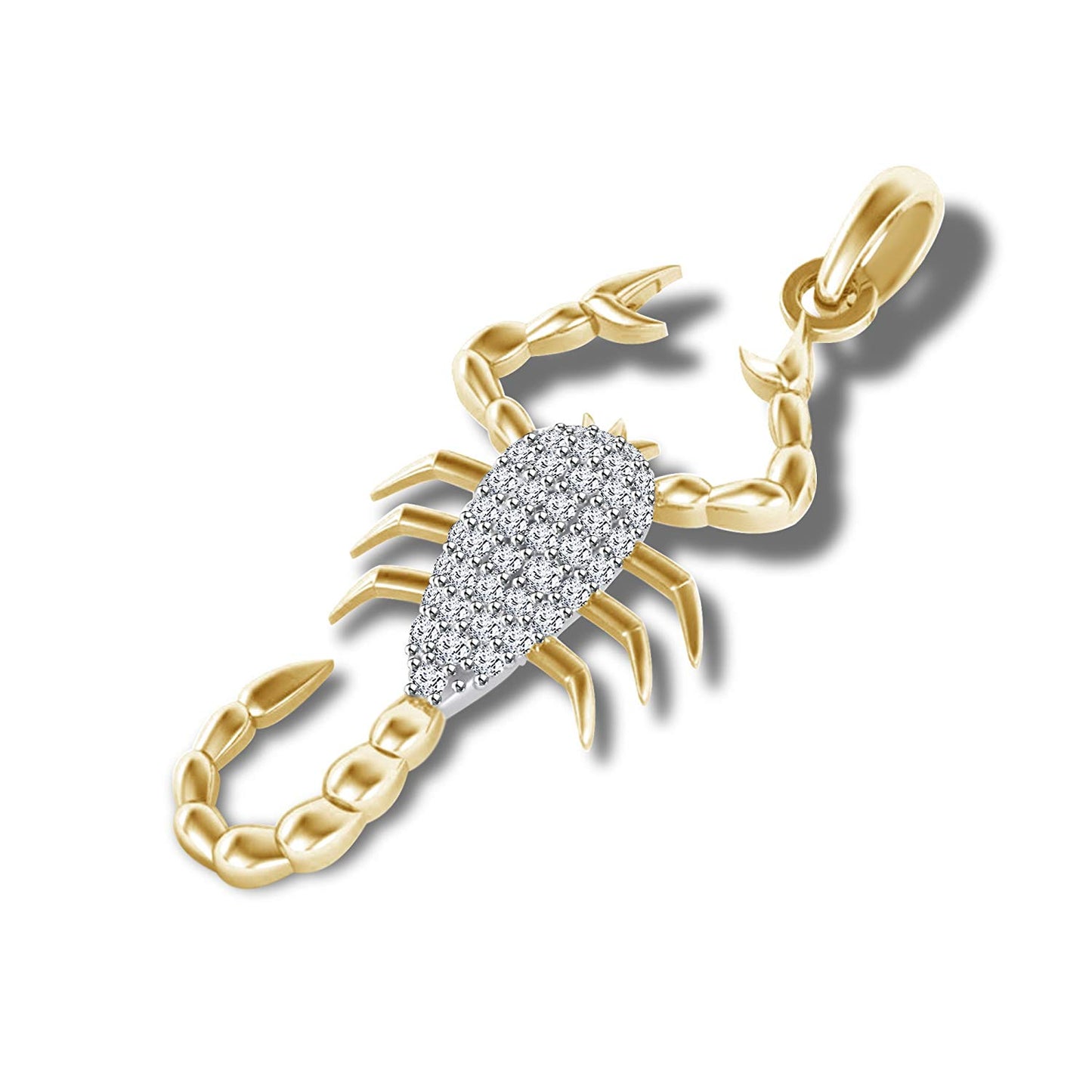 atjewels 18K Yellow Gold On Sterling Silver Round White CZ without Chain Scorpio Pendant MOTHER'S DAY SPECIAL OFFER - atjewels.in