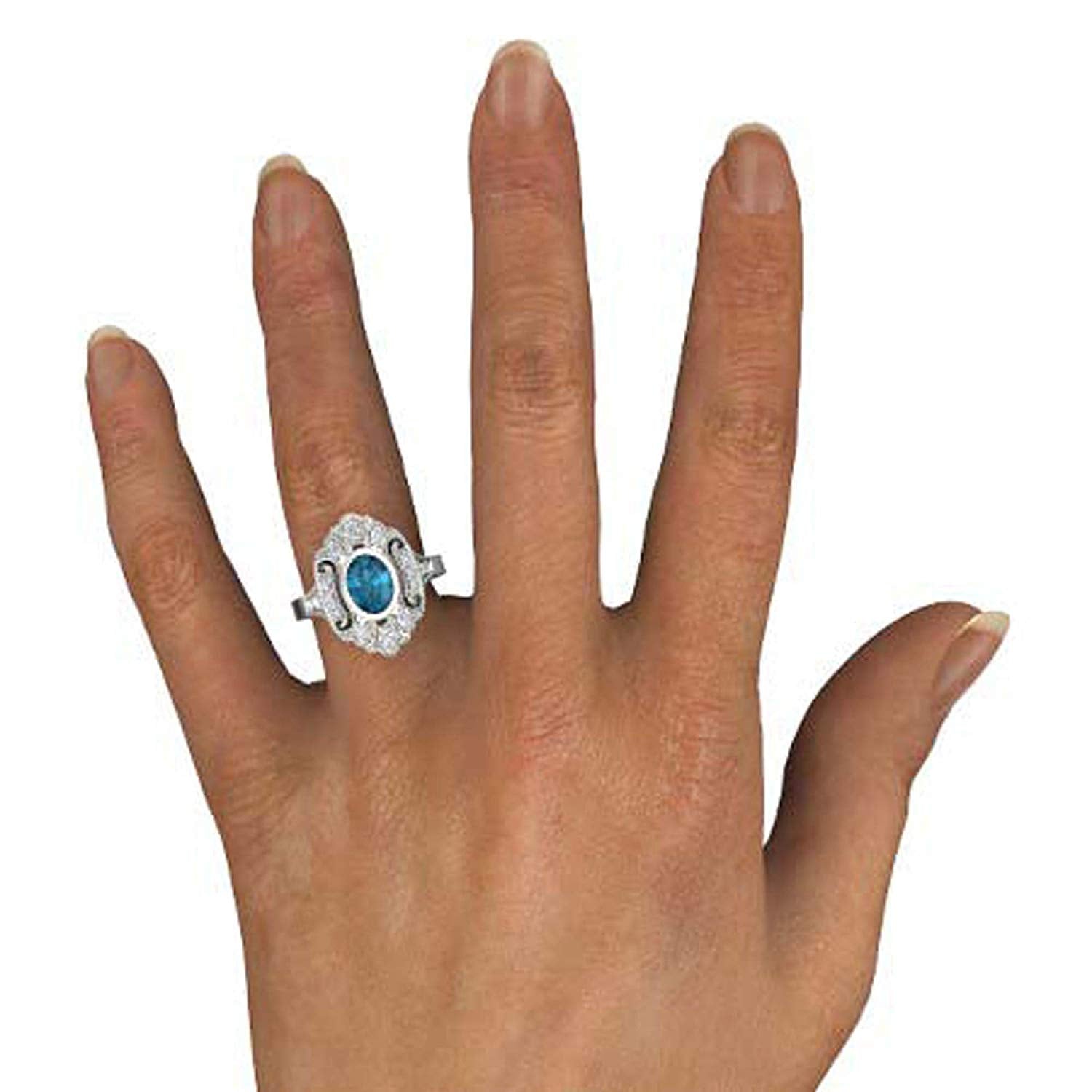 atjewels .925 Sterling Silver Oval Shape Blue Topaz Engagement/Wedding Ring Variation For Women's & Girl's - atjewels.in