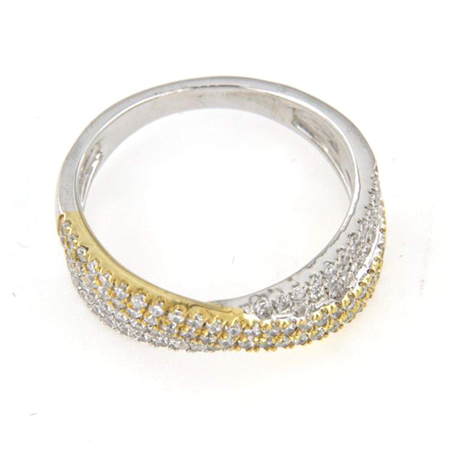 atjewels Criss Cross Wedding Ring In Round White CZ 18K Twotone Gold Over .925 Sterling Silver MOTHER'S DAY SPECIAL OFFER - atjewels.in