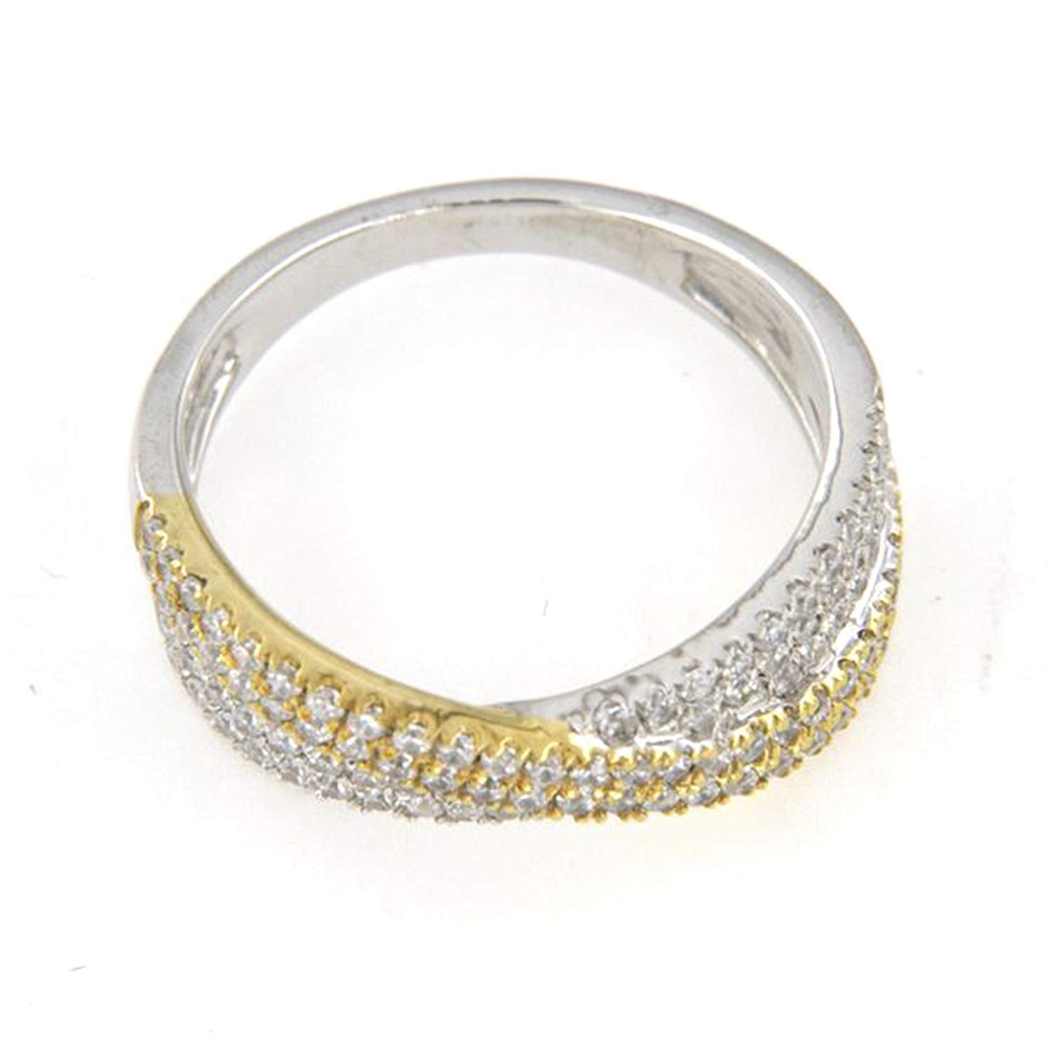 atjewels Criss Cross Wedding Ring In Round White CZ 18K Twotone Gold Over .925 Sterling Silver MOTHER'S DAY SPECIAL OFFER - atjewels.in
